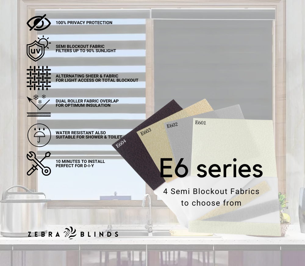 E6 Series Semi Blockout Zebra Blinds - 4 Colour Options Available